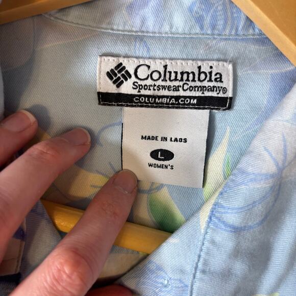 Vtg Columbia Hawaiian Shirt Pastel Blue Tropical Outdoor Top L | Light Spring - Picture 6 of 7